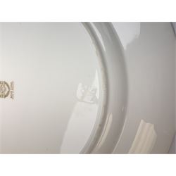 Large Minton cabinet plate, with central hand painted panel of Windsor Castle, signed A Holland, within a tooled gilt turquoise border, with impressed and printed marks and inscribed Windsor Castle beneath, D32cm