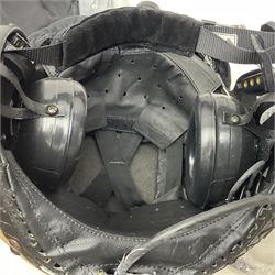 Mk.4 Flight Helmet, as used by RAF and Civilian helicopter pilots; in RAF sand colour (desert use),  fitted with cloth visor cover and working boom mike; has had a complete refit and is bench tested.