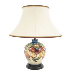 Moorcroft Anna Lily pattern table lamp with original shade, H44cm
