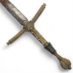 Ceremonial sword with Gothic hilt, plain blade and leather scabbard,  possibly 19th century overall length 107cm