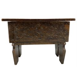 Small 17th century style carved oak box with hinged top