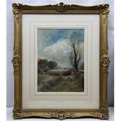 Henry Charles Fox RBA (British 1855-1929): Shepherd and his Flock, watercolour unsigned, attributed on mount 36cm x 27cm 