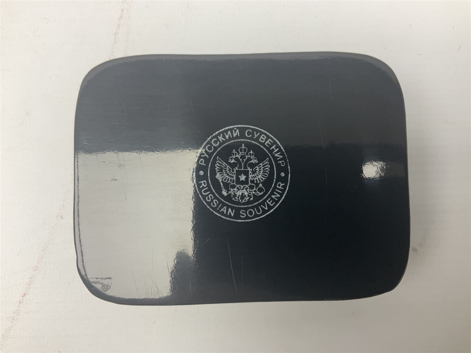 Two Mauchline ware boxes, comprising case modelled as a book depiciting The Ancient Entrance Gate, Stirling Castle, and lidded jar depicting Hythe Church, The Crypt, together with Russian lacquer box and other wood pot pourri bowl