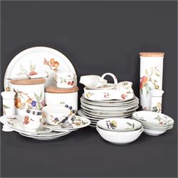 Royal Worcester Evesham pattern part dinner service, including covered jars, covered serving dishes, sauce jugs, dinner plates, side plates etc  