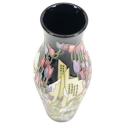 Moorcroft vase of baluster form, decorated with Town of Flowers pattern, designed by Kerry Goodwin, with printed and painted marks beneath, in original box, H26cm