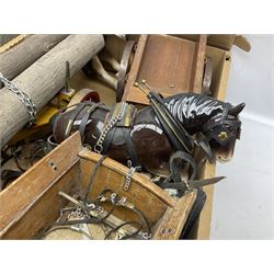 Melba Ware Shire horse figure and two similar, and four wood carts