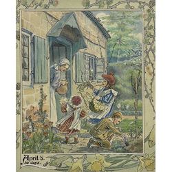 Attrib. Clara Miller Burd  (American 1873-1933): 'April' - Design for a book or calendar, watercolour and pen signed with monogram 22cm x 18cm
