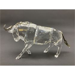 Swarovski Crsytal Society coloured animals, comprising zebra, giraffe and water buffalo, tallest H17.5cm