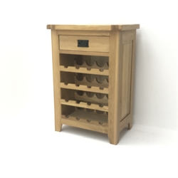  Light oak sixteen bottle wine rack, single drawer, stile supports, W62cm, H90cm, D40cm  