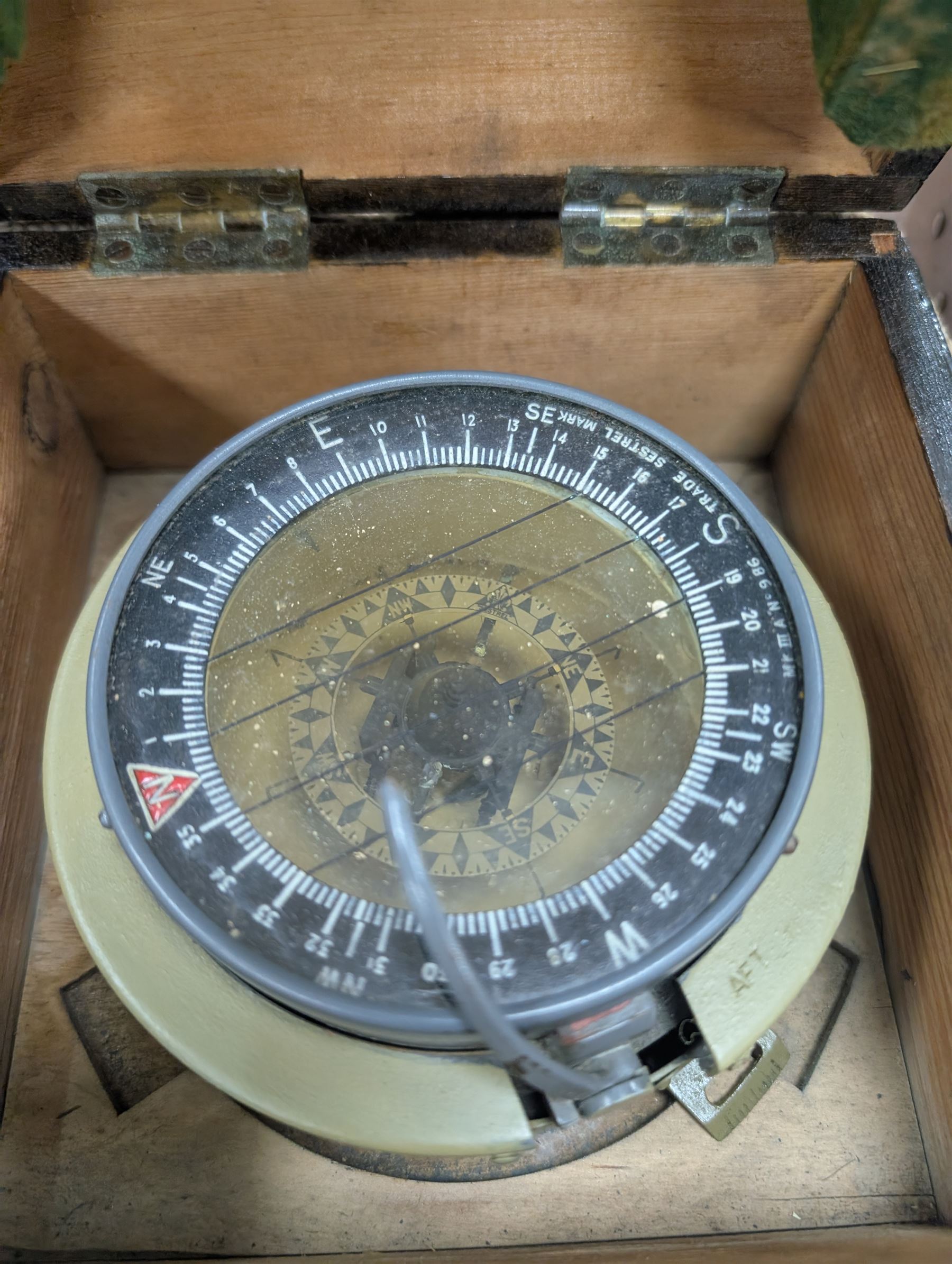 Azimuth Circle no. 1152, Sestrel Mark IIIA compass in wooden case and a field telephone