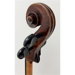  Mid-19th century German cello with 76cm two-piece maple back and ribs and spruce top, bears label Franz Janisch, Wein, VII Neubrugasse 184(?), 124cm overall, in modern soft carrying case   