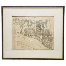 Richard Blome (British 1635-1705): 'The Tower and St Catherins (Catherine's)', 18th century engraved map or plan of the Tower of London pub. 'Stow's Survey of London' c.1754, 28cm x 35cm