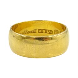 22ct gold wide wedding band, engraved 'Sweetheart' to inner shank, London 1961
