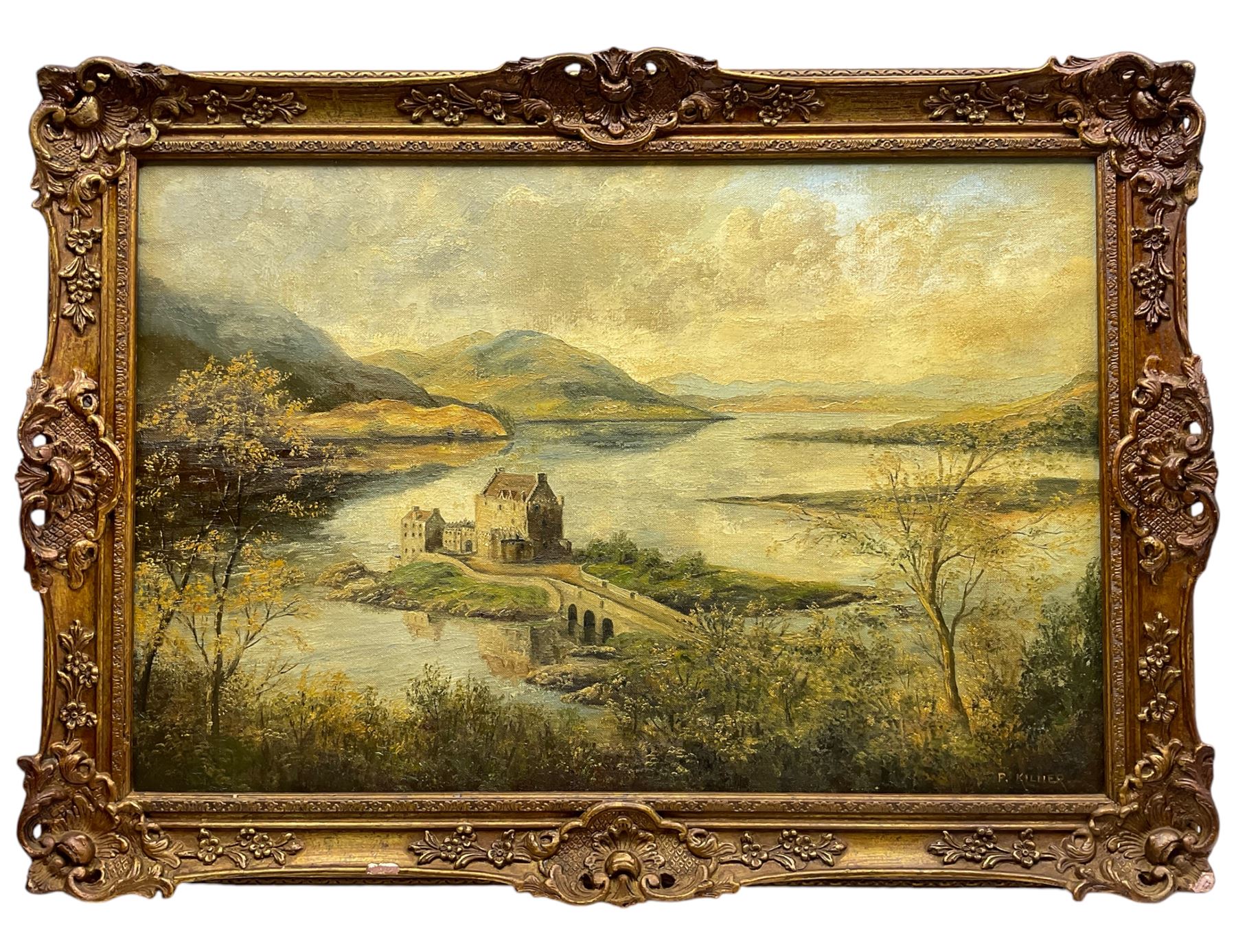 Philip Kilner (British 20th Century): Eilean Donan Castle - Scotland, oil on canvas signed 49cm x 74cm 