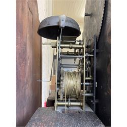 John Bancroft of Scarborough - a fine late George III 8-day mahogany longcase clock, with an elaborate pagoda pediment, brass ball and eagle finials and oval conch shell inlay, break arch hood door flanked by reeded pilasters with brass Corinthian capitals, trunk with inlaid canted corners and a break arch trunk door with 