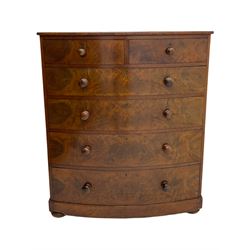 Victorian mahogany bow front chest, fitted with two short and four long drawers