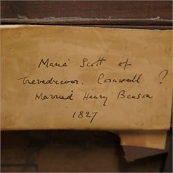 Wyatt Pratt (British early 19th century): 'Portrait of Marie Benson née Scott', Wearing a Black Gown with Lace Bonnet and Collar, oil on canvas unsigned, inscribed and dated 1835 on label verso 75cm x 62cm 
Provenance: bequeathed to Colonel Sackville Hamilton