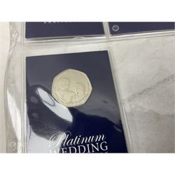 Great British and World coins, including two The Royal Mint Experience 2018 Sir Isaac Newton fifty pence coins on cards, commemorative crowns, Queen Elizabeth II 1999 five pounds, pre-decimal coinage, various Isle of Man fifty pence pieces etc