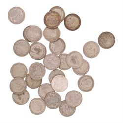 Thirty Great British pre-1947 silver half crown coins