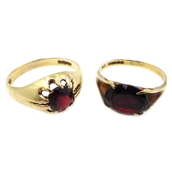  Two gold garnet rings, hallmarked 9ct  