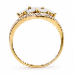 9ct gold opal and diamond cluster ring, seven marquise cut opals, surrounded by diamond chips, in a pierced design setting, Birmingham 2004