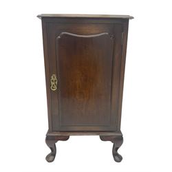 Waring & Gillow - Georgian design mahogany bedside cabinet, fitted with single door enclosing shelf, raised on cabriole feet