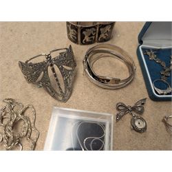Collection of silver and silver stone set jewellery, including bracelets, necklaces, brooches, rings etc, together with some costume jewellery