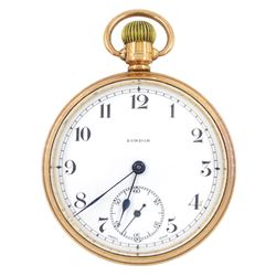 Early 20th century 9ct gold open face, keyless lever presentation pocket watch by Globe Wa...