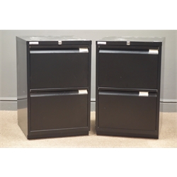  Pair two drawer black Bisley filing cabinets, W47cm, H72cm, D47cm  