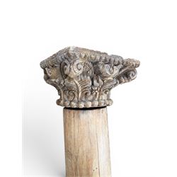 Matched pair of 19th century hardwood architectural columns with carved capitols, column diameter 18cm