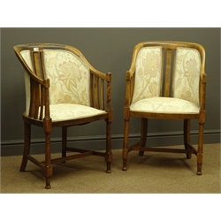  Pair early 20th century beech tub shaped chairs, W55cm  