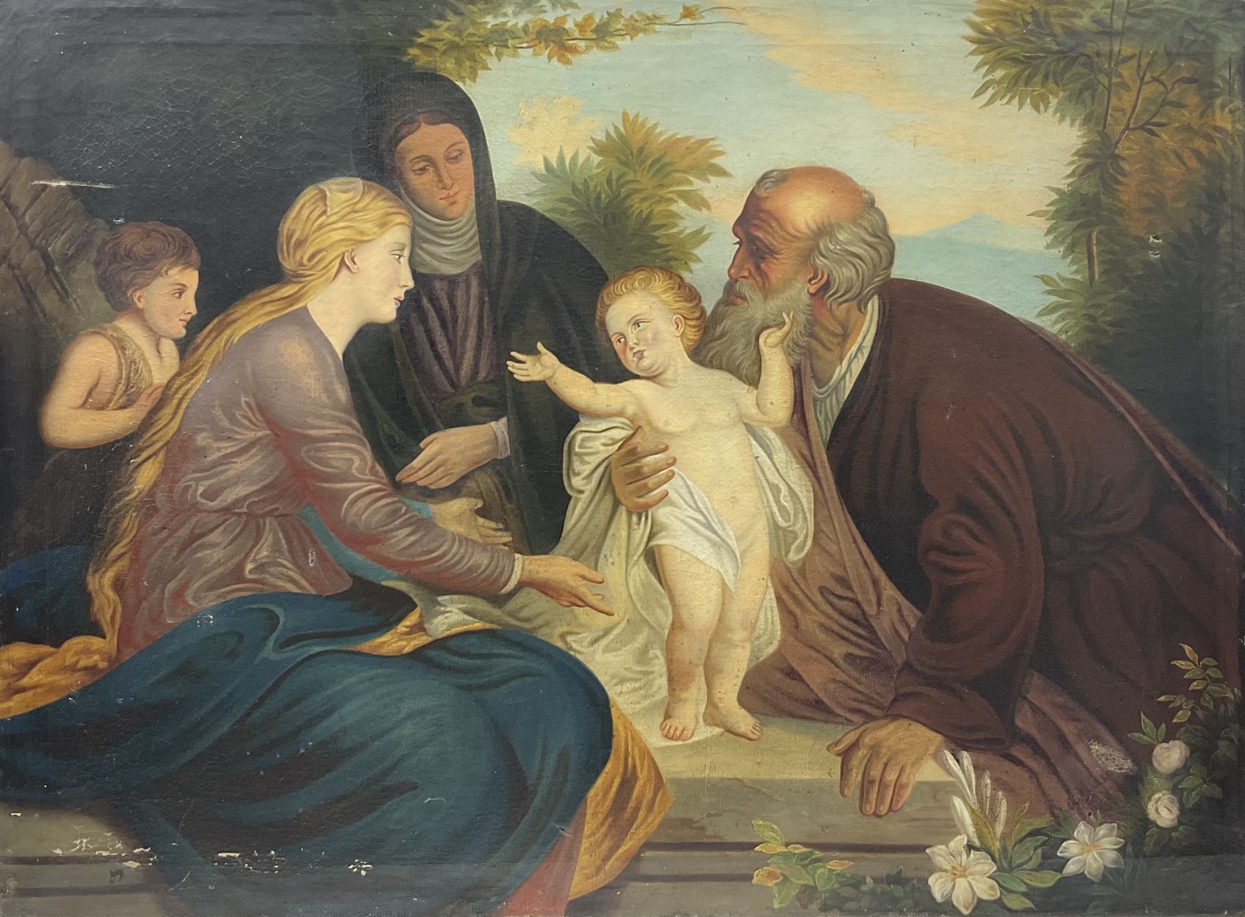 After Erich Correns (German 1821-1877): The Holy Family with St John the Baptist, late 19th century oil on canvas 74cm x 100cm (unframed)