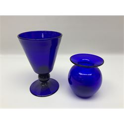 Bristol blue glass vase and goblet, together with Burleigh jug and other collectables