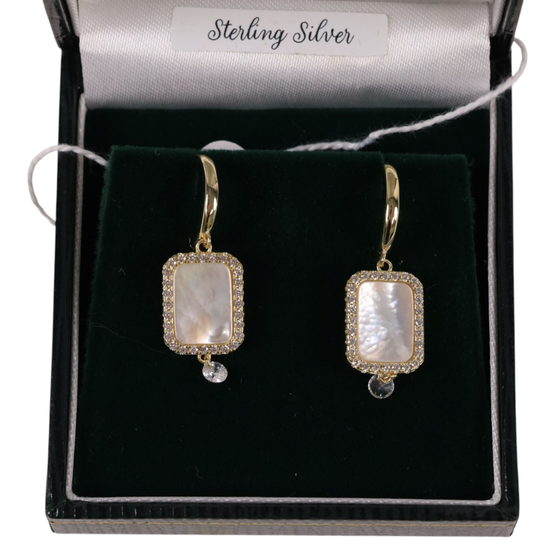 Pair of silver mother of pearl pendant earrings, boxed 