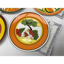 Thirteen Clarice Cliff Wedgwood limited edition plates, including Orange Roof Cottage, Summerhouse, Honolulu, Farmhouse etc, D20cm 