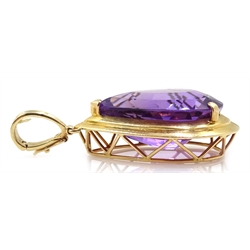  Gold pear shaped amethyst pendant, stamped 14K 585  