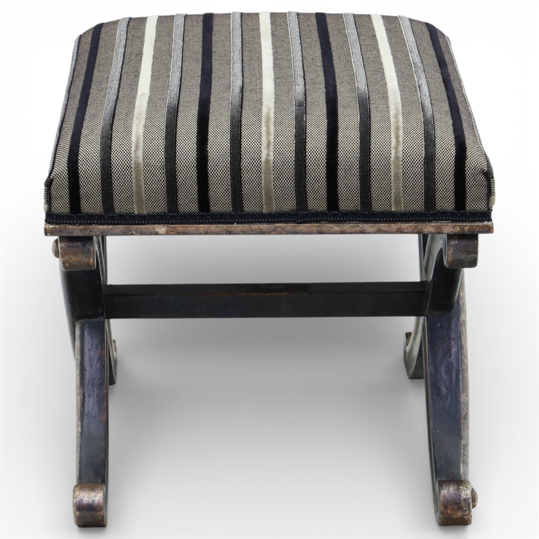 French design dressing table stool, striped upholstery over an X-frame base