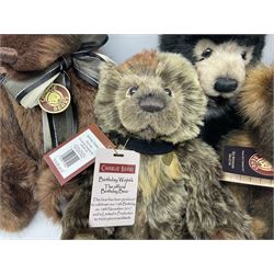 Five Charlie Bears, comprising limited edition Birthday Wojtek CB171840, limited to 4200, Anniversary Kojak CB161707, and Anniversary William CB151681, each designed by Isabelle Lee, Xavier CB620008, designed by Heather Lyell, and Anniversary Slothy Joe CB151558, all with tags 