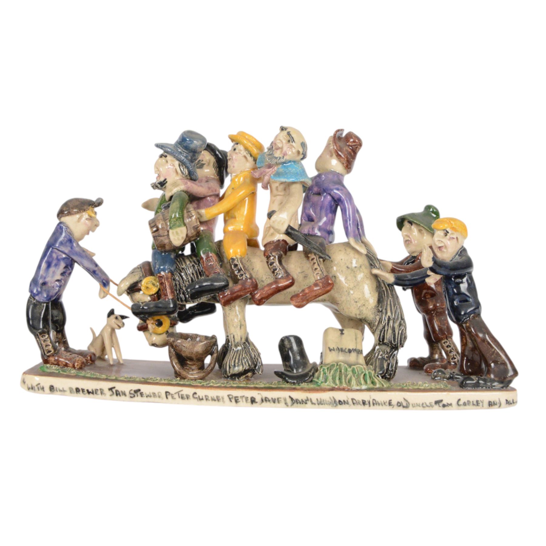 Two Will Young studio pottery figure groups, comprising 'Uncle Tom Cobley and All' and 'Widecombe Fair', both with signatures, tallest H16cm
