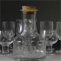 Dartington Crystal pieces designed by Frank Thrower, including claret glasses, Vin decanter, ale glasses and brandy glasses