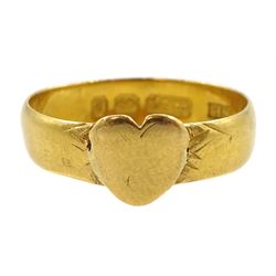 Victorian 22ct gold ring, with applied heart motif, Birmingham 1898