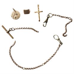 Gold St Christopher's pendant, cross and ring head, all 9ct and gilt chains