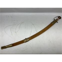 Early 20th century Indian ebonised sword stick, the 59.5cm blade with punched decoration and horn grip L94cm overall; and a reproduction Indian tulwar with scabbard (2)