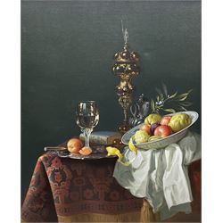 Gregori (Lysechko) Lyssetchko (Russian 1939-): Still Life of Fruit and Wine Glass, oil on canvas signed and dated 2004, 72cm x 59cm 
Provenance: private collection, purchased David Duggleby Ltd 7th June 2019 Lot 174
