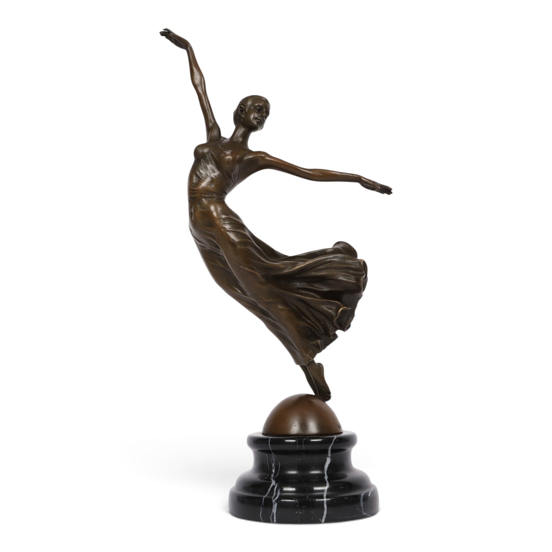After Yvette - bronze figure modelled as a dancing ballerina, H34cm