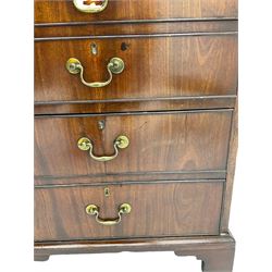 Small 19th century mahogany four drawer chest, with matched through veneers, on bracket feet