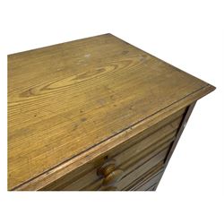Late 19th century ash chest, fitted with two short and four long drawers, turned wooden handles