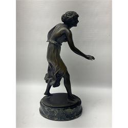 After C. Rochlitz, bronze, modelled as a semi nude female figure, upon a marble plinth, overall H31cm