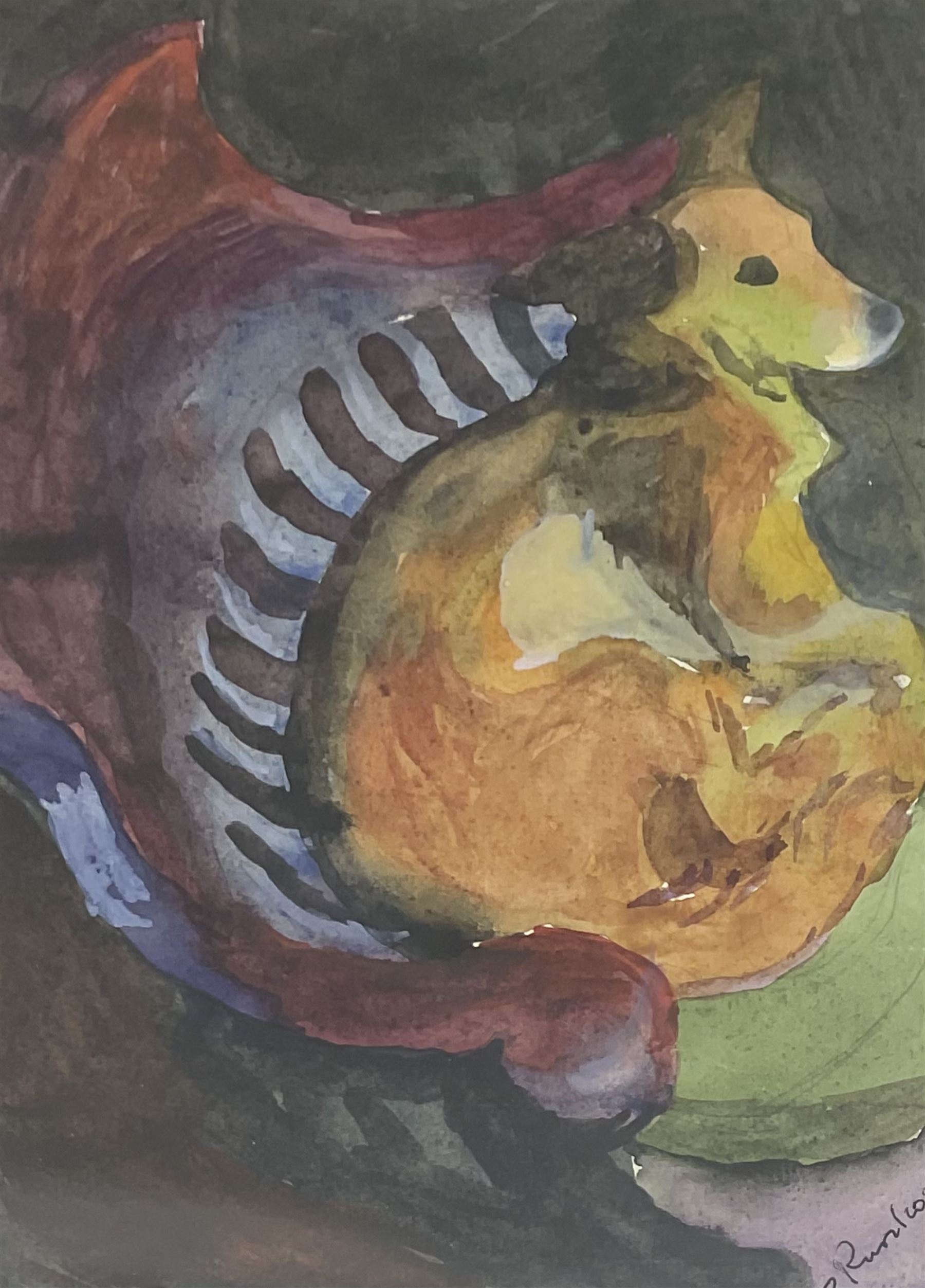 Zdzislaw Ruszkowski (Polish 1907-1991): Dog Seated, watercolour signed, inscribed and dated 1973 verso 22cm x 16cm 