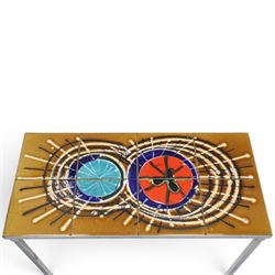Juliette Belarti for Adri - 1960s-70s nest of three brutalist design tables, ceramic tiled tops, raised on a chrome frame 